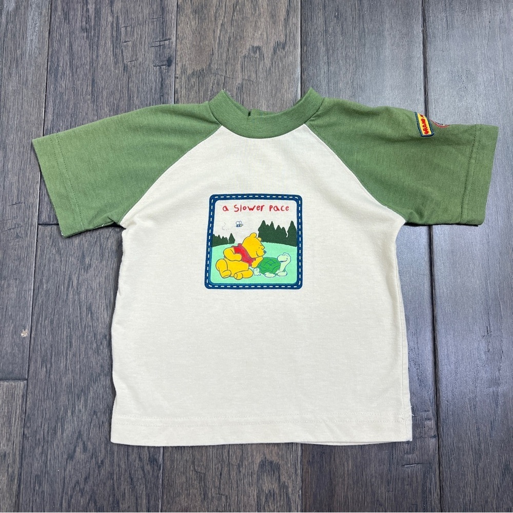 Vintage 90s Disney Store Winnie the Pooh "A Slower Pace" Raglan Tee 12M